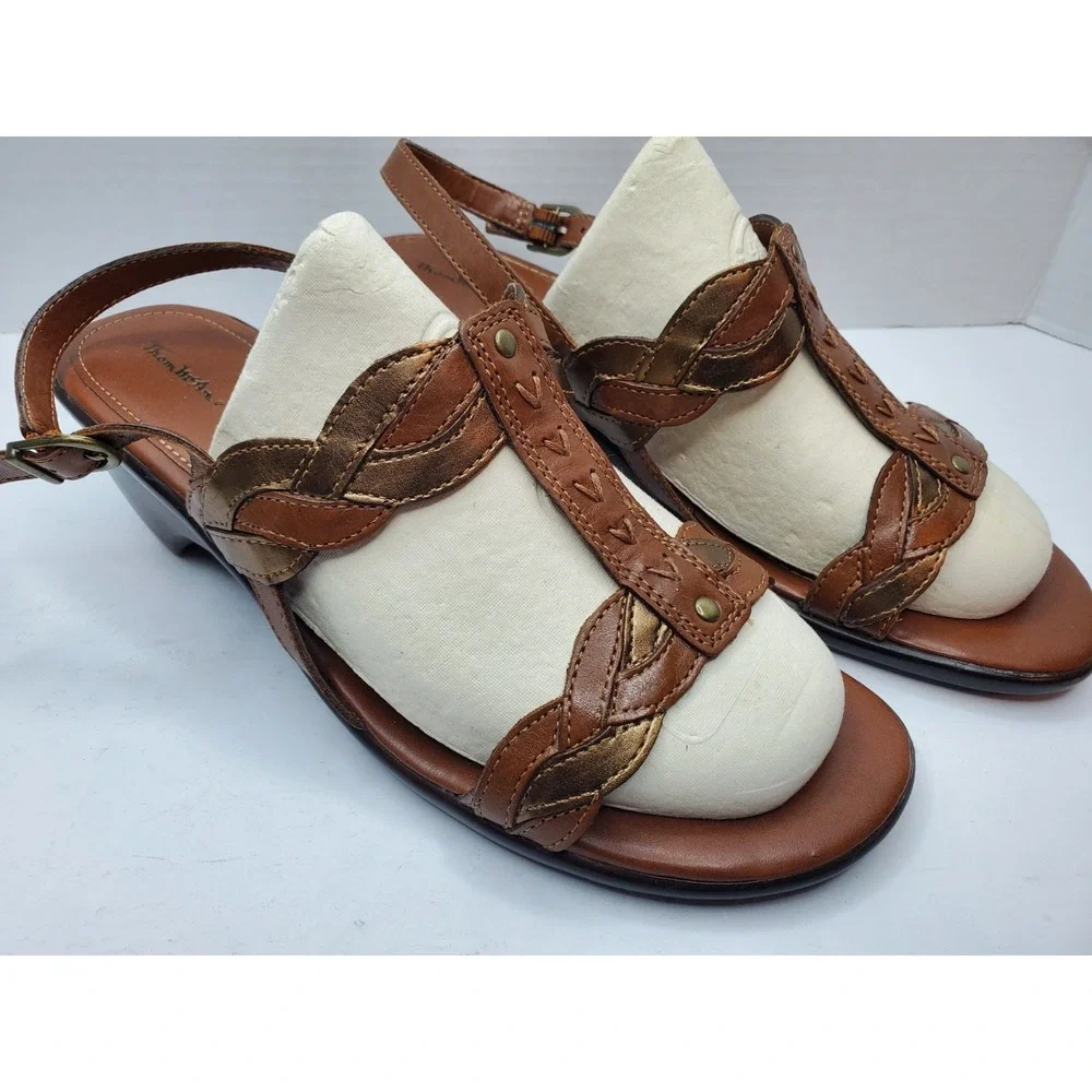 Thom McAn Open Toe Slingback Sandals Wedge Heel Boho Braided Sandals Size 9W